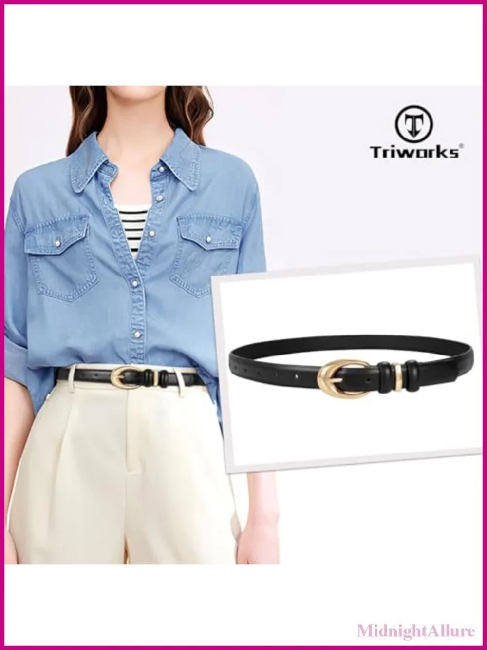 Women's Faux Leather Skinny Belt Gold Buckle for Jeans Pants Dress
